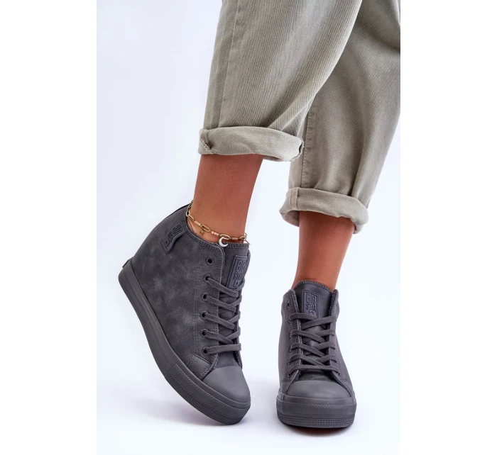 Dámské Kožené Tenisky Na Koturnu Big Star Šedé Dámské Kožené Tenisky Na Koturnu Big Star Šedé