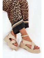 Dámské sandály na platformě a klínu z eko kůže – béžové Tenzorus