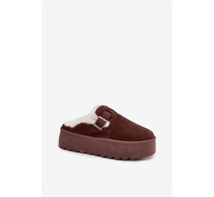 Dámské sněhule Jessina na platformě s kožešinou a sponou – čokoládové Dámské sněhule Jessina na platformě s kožešinou a sponou – čokoládové