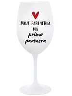 MOJE PARTNERKA MÁ PRÍMA PARTNERA - bílá sklenice na víno 350 ml MOJE PARTNERKA MÁ PRÍMA PARTNERA - bílá sklenice na víno 350 ml