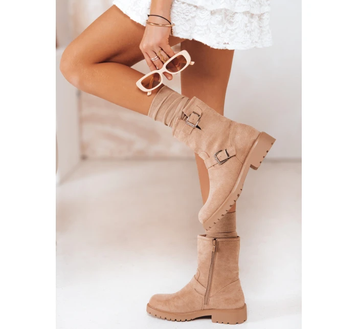 Dámské semišové béžové kozačky FashionStreet ZY1217