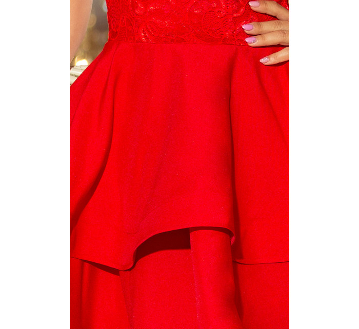 Červené dámské dvojitě rozšířené šaty s krajkovou vrchní částí model 6361545