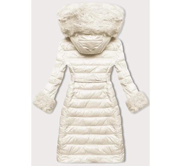 Dámský péřový kabát v barvě ecru se zapínáním na knoflíky model 21248471 - J.STYLE