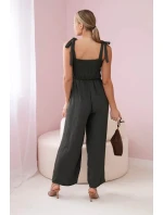 Overal na ramínka s volánkovým topem khaki