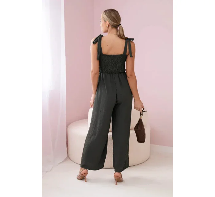 Overal na ramínka s volánkovým topem khaki