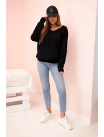 Dámská mikina s dlouhým rukávem a výstřihem do V černá