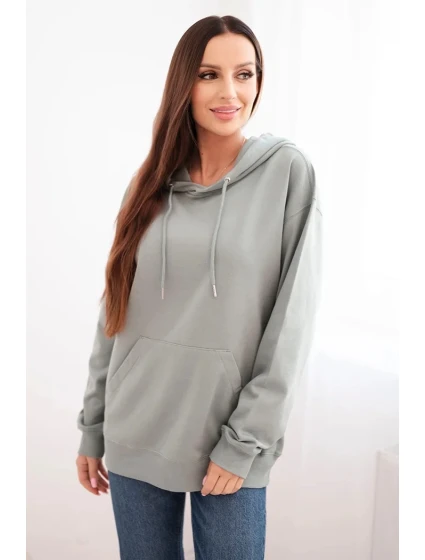 Dámská mikina s kapucí a klokankou z bavlny tmavě mátová