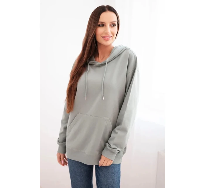 Dámská mikina s kapucí a klokankou z bavlny tmavě mátová