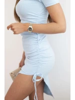 Dámské bavlněné šaty s krátkým rukávem a regulovatelným nařasením modrá