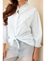 Dámská bavlněná košile s krajkou a vázáním modrá Dámská bavlněná košile s krajkou a vázáním modrá
