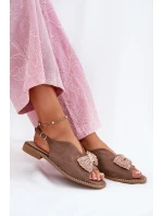 Dámské Sandály S Mašlí Na Plochém Podpatku Béžové S.Barski KV51-014 Dámské Sandály S Mašlí Na Plochém Podpatku Béžové S.Barski KV51-014