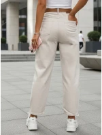 Jeansy damskie z wysokim stanem mom fit z paskiem beżowe FashionStreet UY2918