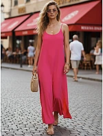 Dámské letní maxi šaty s viskózou, fuchsiová barva, FashionStreet EY2663 Dámské letní maxi šaty s viskózou, fuchsiová barva, FashionStreet EY2663