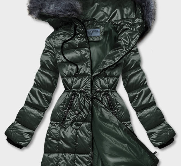 Tmavě zelená metalická dámská zimní bunda (B8073-10)