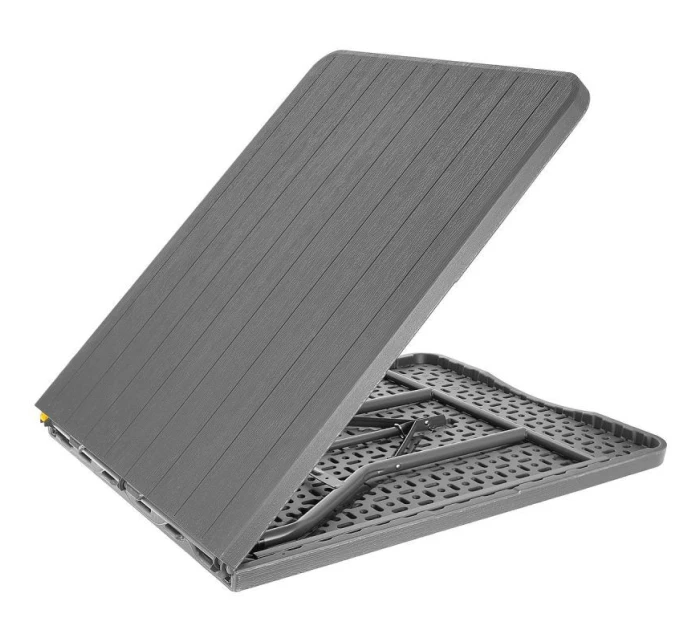 DŘEVĚNÝ STŮL SKLÁDACÍ V KUFŘÍKU 180x74CM MAX.100KG DŘEVĚNÁ DESKA TEMNĚ ŠEDÁ