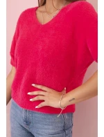 Dámský svetr z měkkého model 21291593 s V výstřihem krátký rukáv fuchsie - K-Fashion Dámský svetr z měkkého model 21291593 s V výstřihem krátký rukáv fuchsie - K-Fashion
