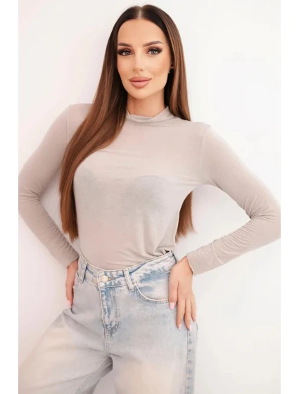 Dámská model 21777061 blůza s jemným rolákem a dlouhým rukávem tmavě béžová - K-Fashion