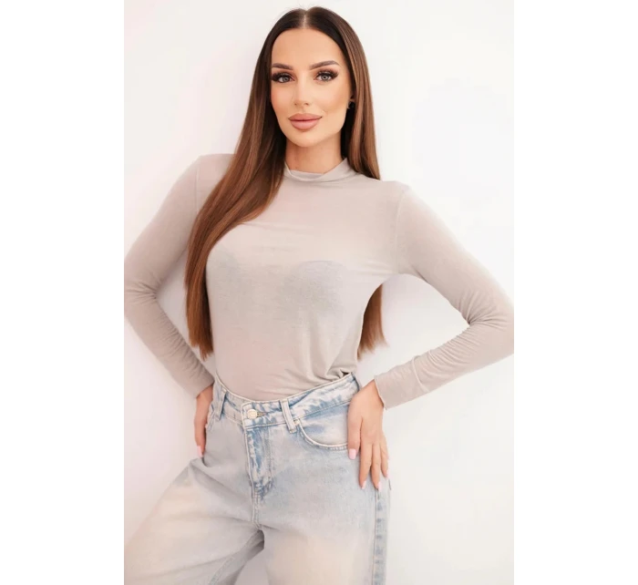 Dámská model 21777061 blůza s jemným rolákem a dlouhým rukávem tmavě béžová - K-Fashion