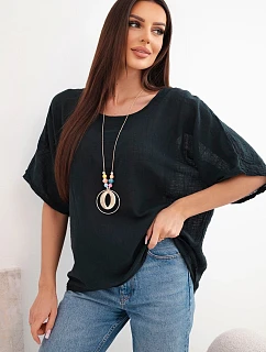 Dámská bavlněná oversize halenka s krátkým rukávem černá