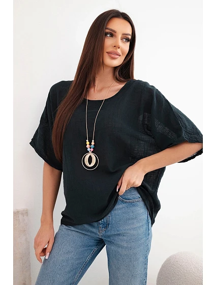 Dámská bavlněná oversize halenka s krátkým rukávem černá Dámská bavlněná oversize halenka s krátkým rukávem černá