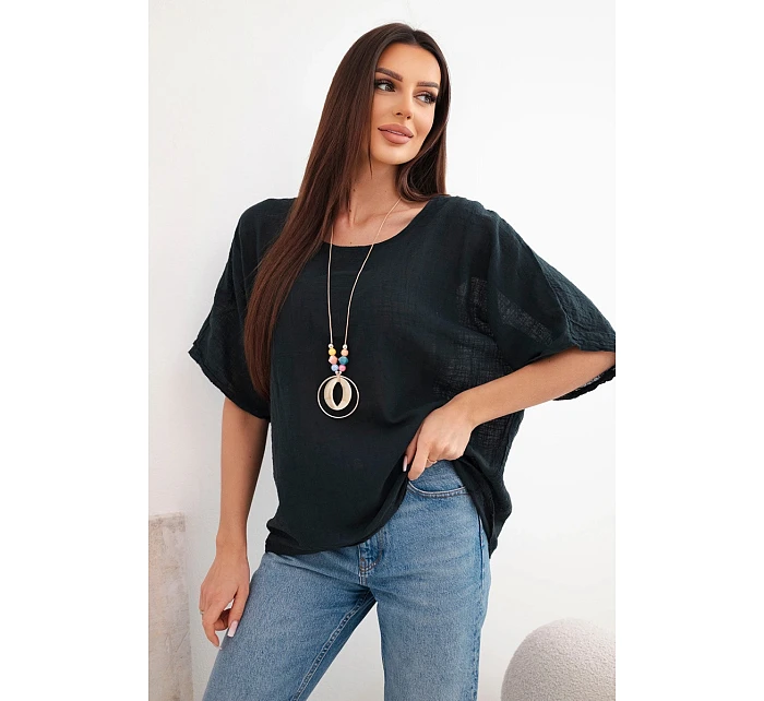 Dámská bavlněná oversize halenka s krátkým rukávem černá Dámská bavlněná oversize halenka s krátkým rukávem černá