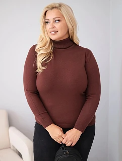 Dámský viskózový svetr Plus Size s rolákem v klasickém střihu tmavě hnědý