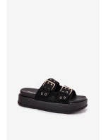 Dámské Pantofle Se Zlatými Přezkami Na Platformě Černé Virvania