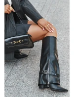 Dámské kozačky na klínku s ozdobným páskem eko kůže černé model 21708879 - Boto Dámské kozačky na klínku s ozdobným páskem eko kůže černé model 21708879 - Boto