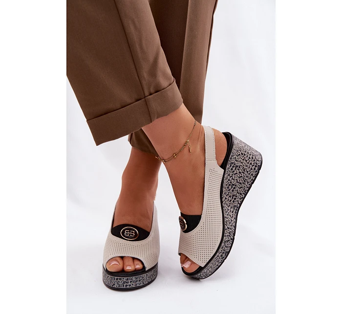 Kožené sandály na platformě S.Barski LR61-7010 Béžové