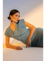 S362 Asymetrické pouzdrové šaty s výstřihem - nebesky modré