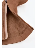 Dámské zateplené kotníkové boty z přírodního semiše na sloupkovém podpatku – béžové Dámské zateplené kotníkové boty z přírodního semiše na sloupkovém podpatku – béžové