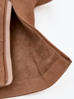 Dámské zateplené kotníkové boty z přírodního semiše na sloupkovém podpatku – béžové