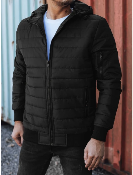 Pánská přechodná prošívaná bunda s kapucí černá FashionStreet TX4937 Pánská přechodná prošívaná bunda s kapucí černá FashionStreet TX4937