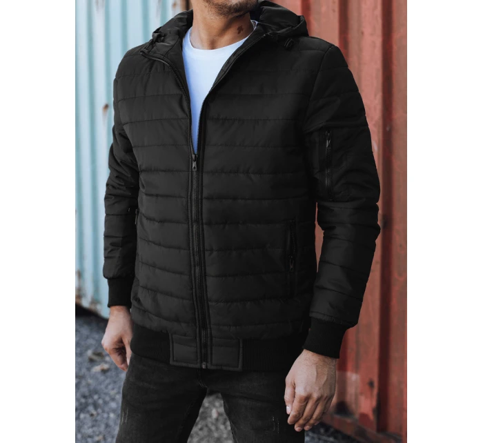 Pánská přechodná prošívaná bunda s kapucí černá FashionStreet TX4937 Pánská přechodná prošívaná bunda s kapucí černá FashionStreet TX4937