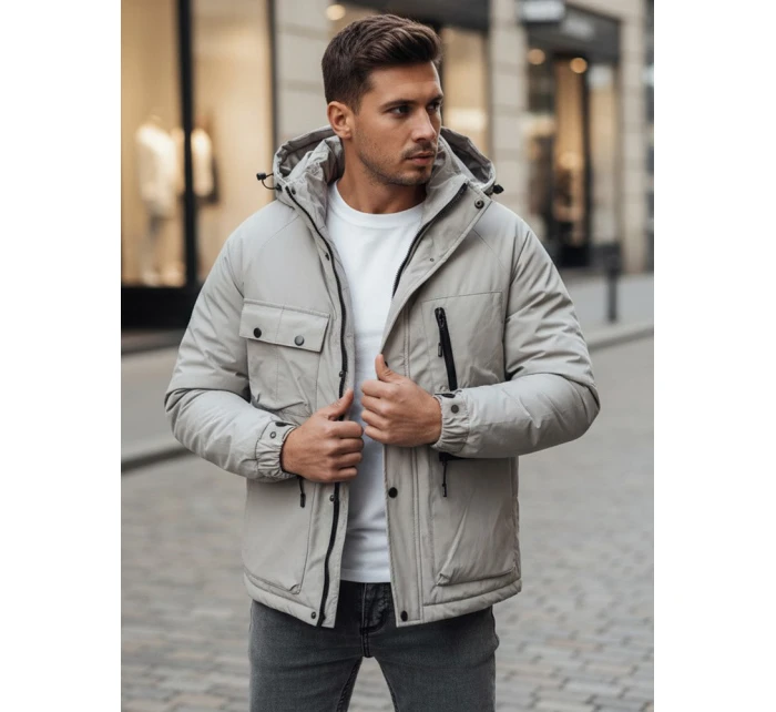 Pánská šedá zimní bunda s kapucí FashionStreet TX5107