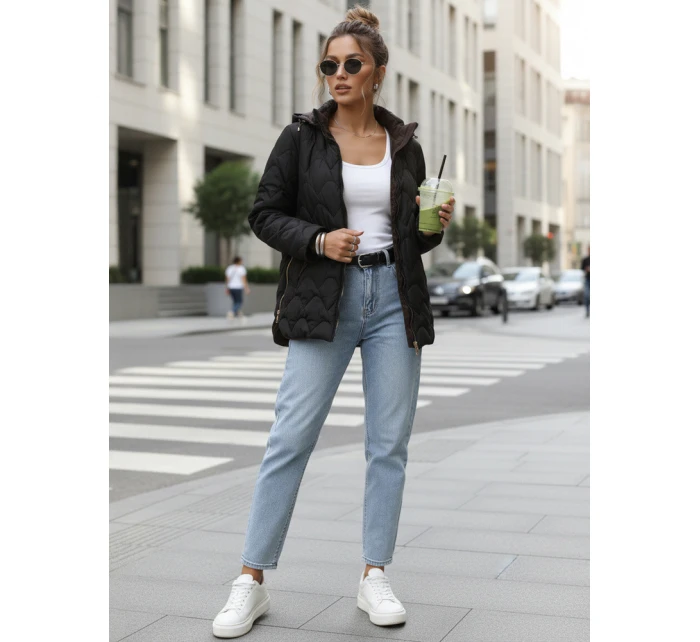 Kurtka przejściowa damska pikowana z kapturem czarna model 22025129 - FashionStreet