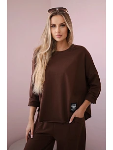 Bavlněná mikina kalhoty set hnědý