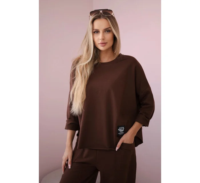 Bavlněná mikina kalhoty set hnědý Bavlněná mikina kalhoty set hnědý