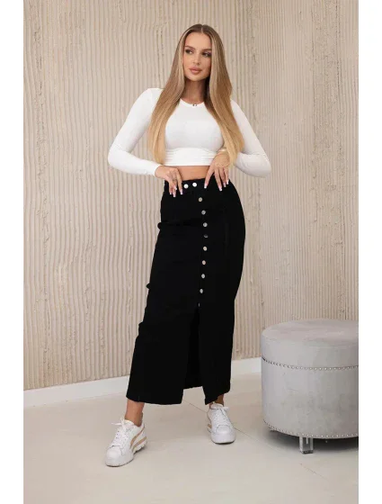 Dlouhá sukně s knoflíky černý Dlouhá sukně s knoflíky černý