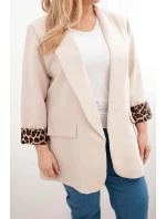 Dámská bunda Plus Size s podšívkou v leopardím vzoru béžová Dámská bunda Plus Size s podšívkou v leopardím vzoru béžová