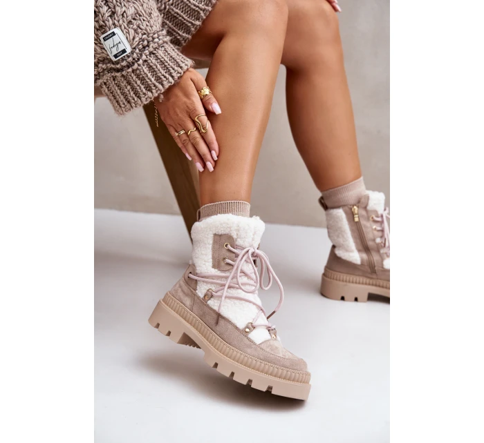 Boty S Kožíškem Typu Beránek Béžové Merilana Boty S Kožíškem Typu Beránek Béžové Merilana
