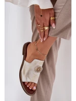 Elegantní Dámské Kožené Pantofle S Dekorací  Zlatý model 21686276 - Zazoo