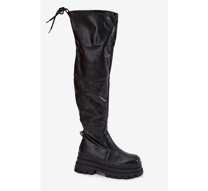 Dámské kozačky nad kolena na masivní platformě Erisna – černé