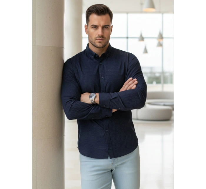 Pánská tmavě modrá vzorovaná košile slim fit FashionStreet DX2692