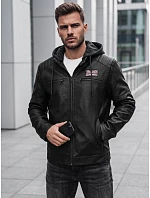 Kurtka męska z ekoskóry ocieplana z kapturem czarna model 22542442 - FashionStreet Kurtka męska z ekoskóry ocieplana z kapturem czarna model 22542442 - FashionStreet