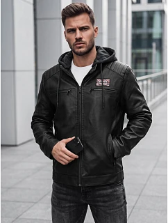 Kurtka męska z ekoskóry ocieplana z kapturem czarna model 22542442 - FashionStreet