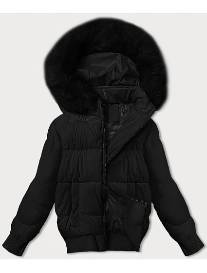 Černá krátká dámská zimní bunda se stahovacími lemy model 21248157 - S'WEST Černá krátká dámská zimní bunda se stahovacími lemy model 21248157 - S'WEST