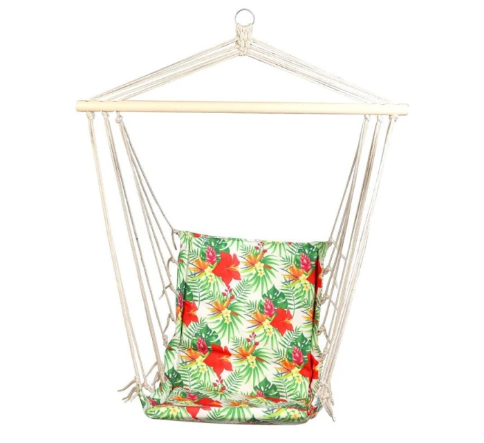 BRAZILSKÁ ZÁVĚSNÁ SEDAČKA HAMAK 100x50CM NATURE S TROPICKÝMI DŽUNGLOVÝMI PODRUČKAMI