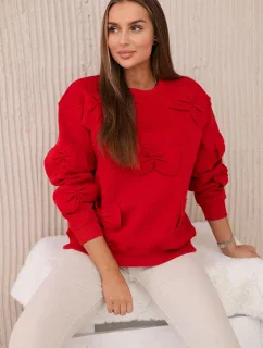 Zateplená bavlněná mikina s ozdobnými mašlemi Červený