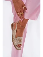 Kožené Sandály S Dekorací Na Plochém Podpatku S.Barski KV51-096 Zlaté